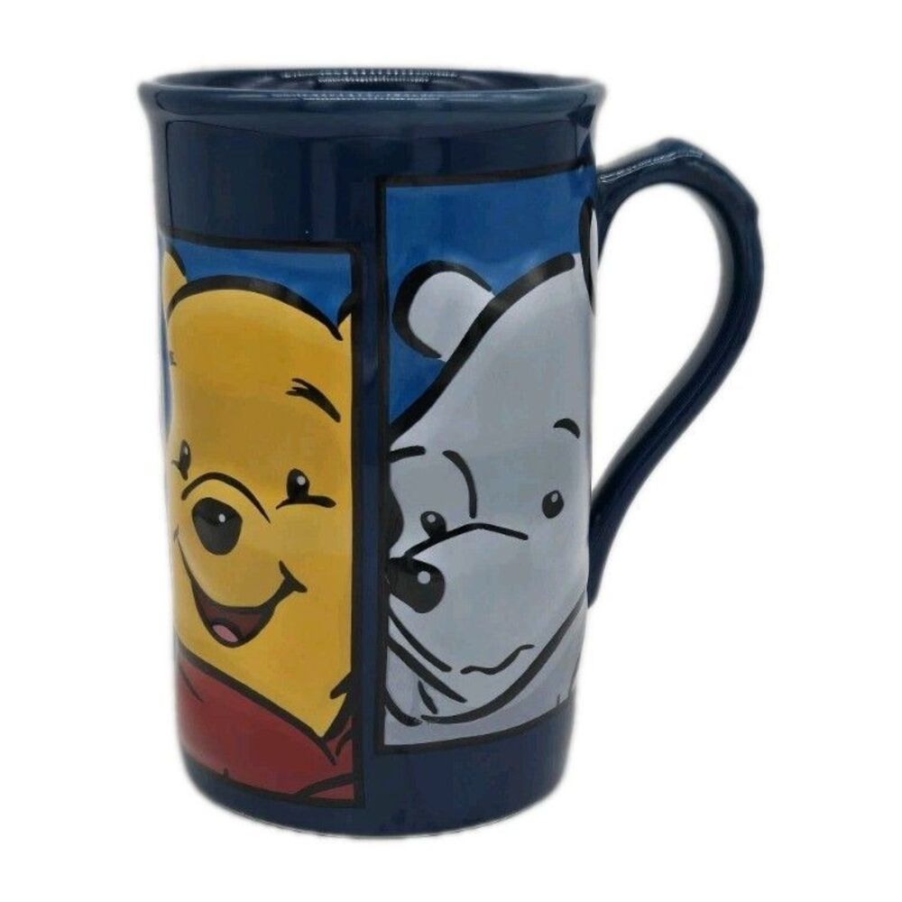 Disney Store 3-D Winnie The Pooh Large Ceramic Coffee Tea Mug Blue Red Yellow